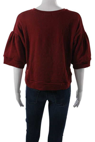 Goldie Women Pullover Sweatshirt Red Crew Neck 3/4 Sleeve Cotton Size S