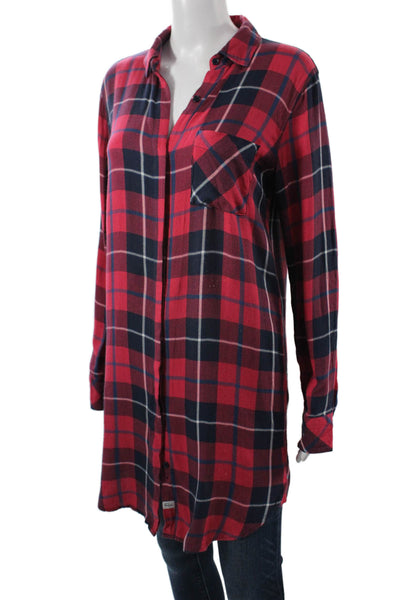 Rails Womens Plaid Collared Shirt Dress Long Sleeve Rayon Petite Size S