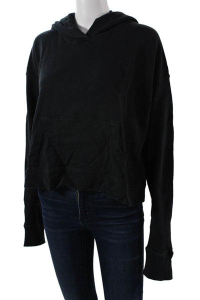 James Perse Women Black Pullover Hoodies 100% Cotton Long Sleeve Size 2