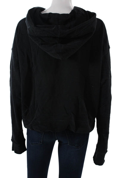 James Perse Women Black Pullover Hoodies 100% Cotton Long Sleeve Size 2