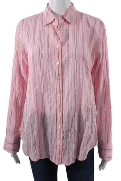 Xirena Womens Pink Striped Collared Cotton Button-Up Long Sleeve Size XS