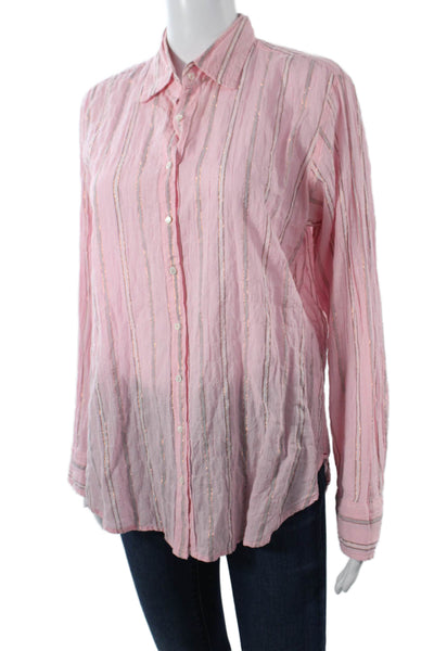 Xirena Womens Pink Striped Collared Cotton Button-Up Long Sleeve Size XS