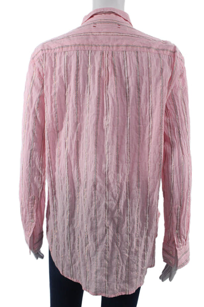 Xirena Womens Pink Striped Collared Cotton Button-Up Long Sleeve Size XS