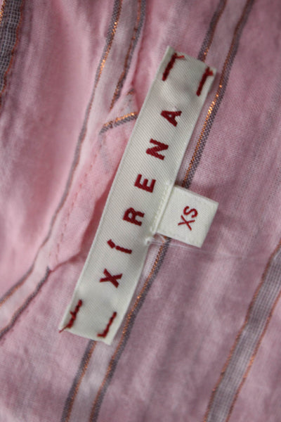 Xirena Womens Pink Striped Collared Cotton Button-Up Long Sleeve Size XS
