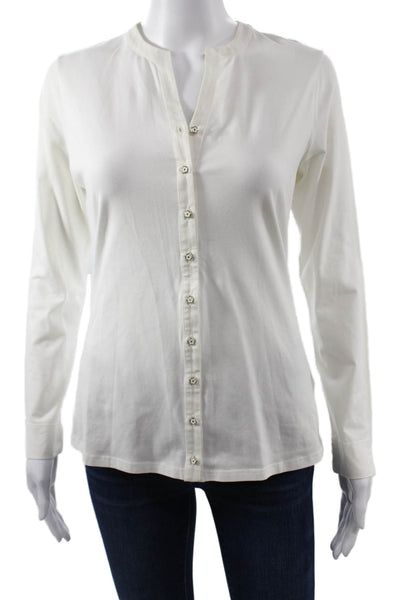 Anne Fontaine Womens White Pima Cotton Long Sleeve Button-Up Blouse Size 40