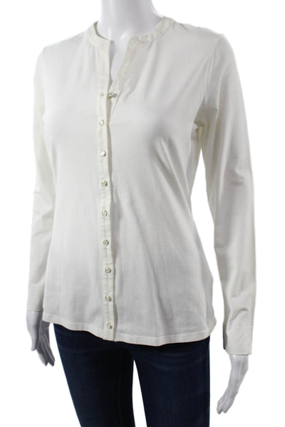 Anne Fontaine Womens White Pima Cotton Long Sleeve Button-Up Blouse Size 40