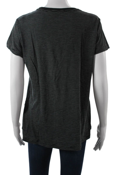 Marine Layer Womens Black Striped Short Sleeve T-Shirt Size M