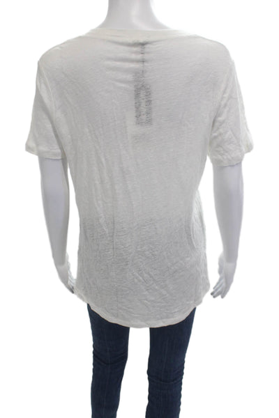 Monrow Womens Basic Linen V-Neck Short Sleeve T-Shirt White Size S