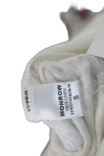 Monrow Womens Basic Linen V-Neck Short Sleeve T-Shirt White Size S
