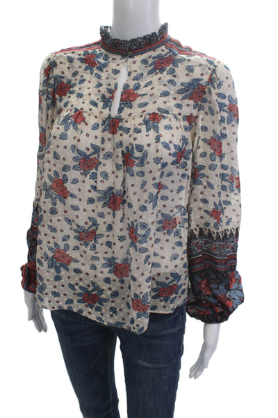 Ulla Johnson Womens Bohemian Floral High Neck Long Sleeve Blouse Beige Size 2