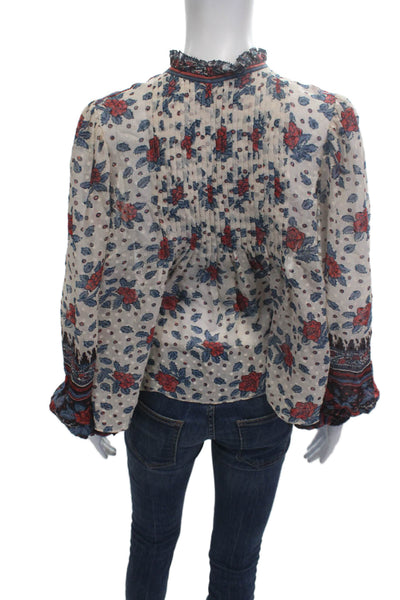 Ulla Johnson Womens Bohemian Floral High Neck Long Sleeve Blouse Beige Size 2