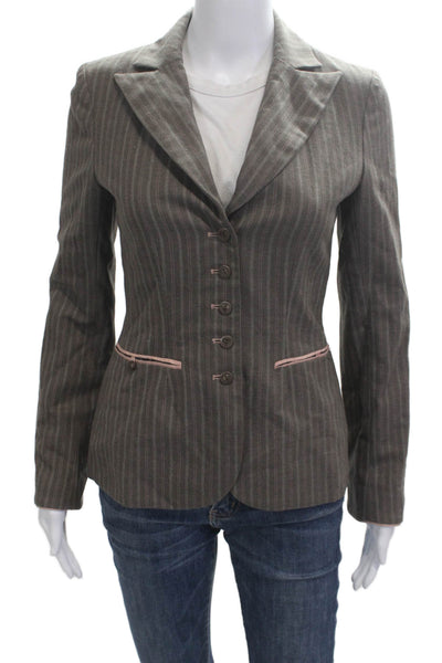 Rebecca Taylor Womens Wool Striped Collared Button Blazer Brown Size 2