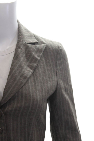 Rebecca Taylor Womens Wool Striped Collared Button Blazer Brown Size 2