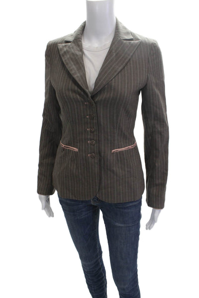 Rebecca Taylor Womens Wool Striped Collared Button Blazer Brown Size 2