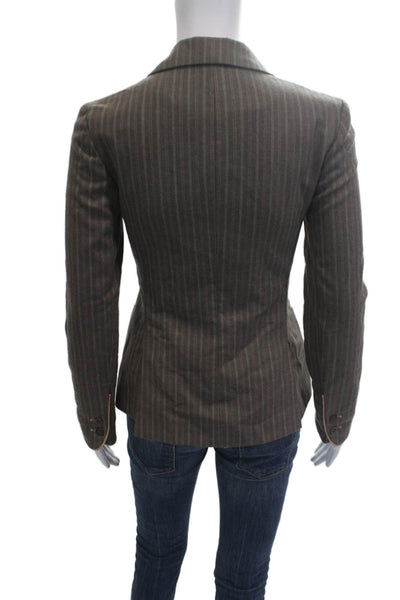 Rebecca Taylor Womens Wool Striped Collared Button Blazer Brown Size 2