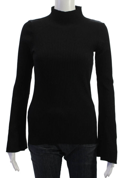 Bassike Womens Basic Mock Neck Long Sleeve Top Black Organic Cotton Size 2XS