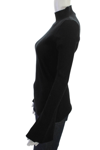 Bassike Womens Basic Mock Neck Long Sleeve Top Black Organic Cotton Size 2XS
