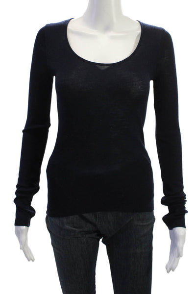 Scanlan Theodore Womens Basic Merino Wool Round Neck Sweater Dark Blue Size S