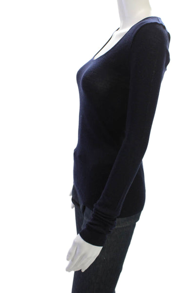 Scanlan Theodore Womens Basic Merino Wool Round Neck Sweater Dark Blue Size S