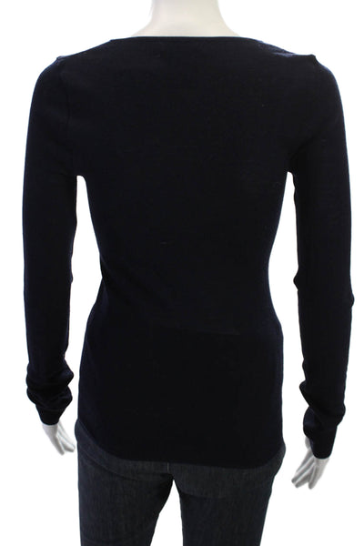 Scanlan Theodore Womens Basic Merino Wool Round Neck Sweater Dark Blue Size S