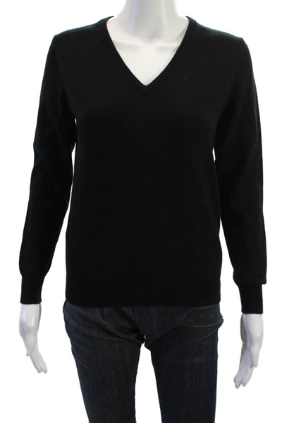 N Peal Unisex Black Organic Cashmere V-Neck Pullover Sweater Long Sleeve Size S