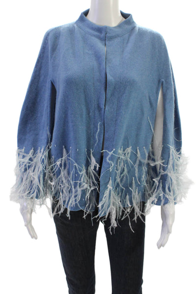 Carolyn Rowan Women Cashmere Mock Neck Solid Blue Cape Bohemian Size S