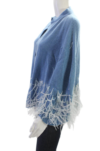 Carolyn Rowan Women Cashmere Mock Neck Solid Blue Cape Bohemian Size S
