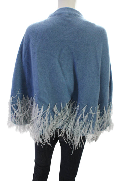 Carolyn Rowan Women Cashmere Mock Neck Solid Blue Cape Bohemian Size S