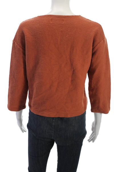 Madewell Women Cropped V-Neck Sweater Brown 3/4 Sleeve Tie Cotton Size M