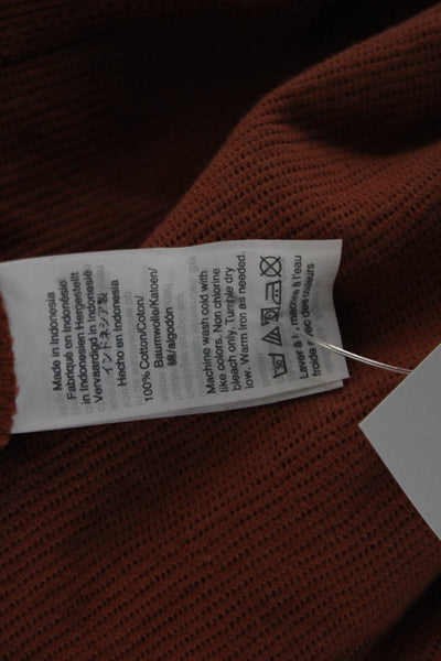 Madewell Women Cropped V-Neck Sweater Brown 3/4 Sleeve Tie Cotton Size M