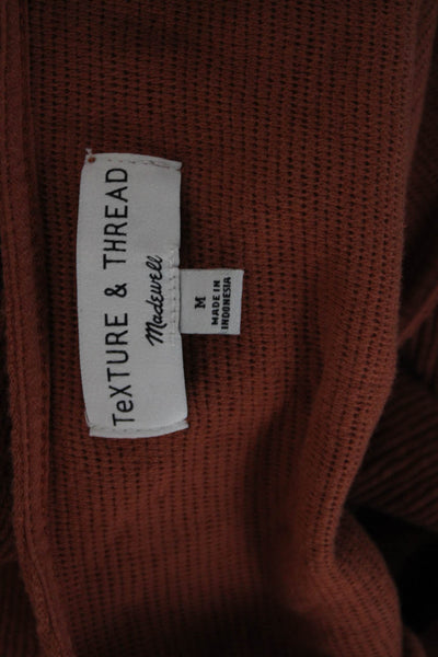 Madewell Women Cropped V-Neck Sweater Brown 3/4 Sleeve Tie Cotton Size M