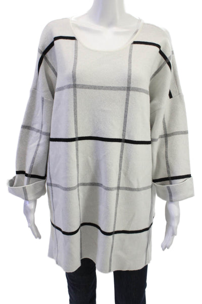 Tahari Unisex Pullover Check White Round Neck Long Sleeve Sweater Size 2X