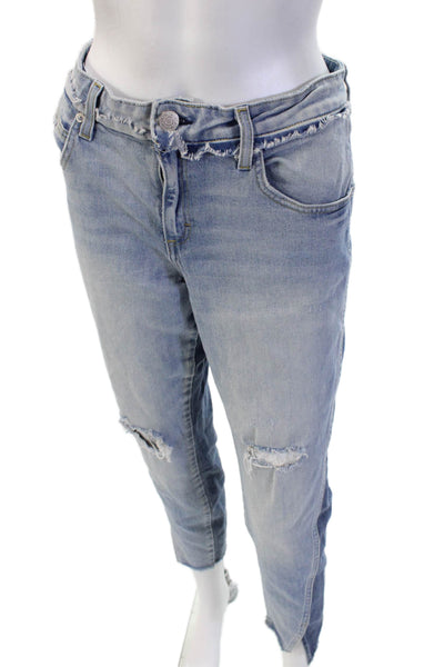 Amo Womens Boyfriend Cropped Jeans Light Blue Mid Rise Button Size 32