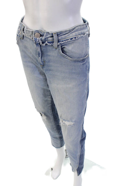 Amo Womens Boyfriend Cropped Jeans Light Blue Mid Rise Button Size 32
