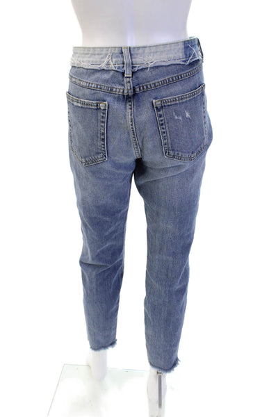 Amo Womens Boyfriend Cropped Jeans Light Blue Mid Rise Button Size 32
