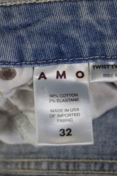 Amo Womens Boyfriend Cropped Jeans Light Blue Mid Rise Button Size 32