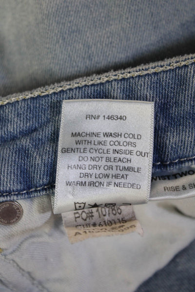 Amo Womens Boyfriend Cropped Jeans Light Blue Mid Rise Button Size 32