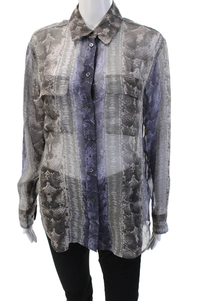 Equipment Femme Womens Silk Snake Print Blouse Black Button Long Sleeve Size S