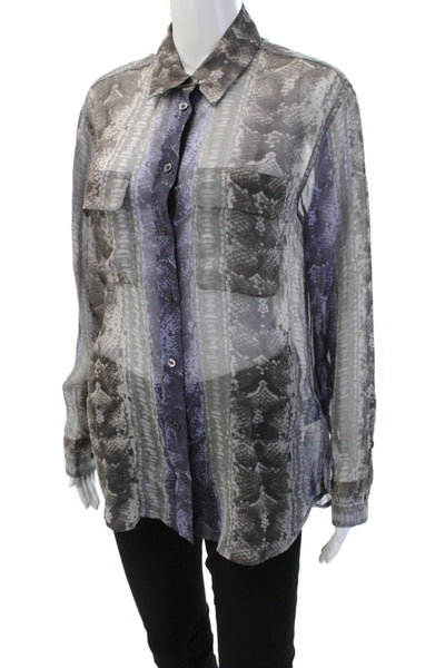 Equipment Femme Womens Silk Snake Print Blouse Black Button Long Sleeve Size S