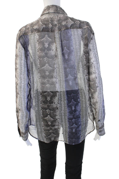 Equipment Femme Womens Silk Snake Print Blouse Black Button Long Sleeve Size S