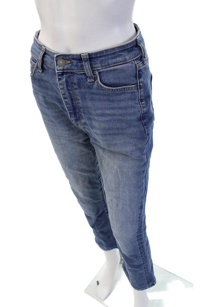 7 For All Mankind Womens Cropped Straight Jeans Blue High Rise Size 27