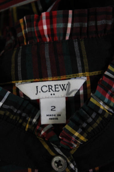 J Crew Women Shirt Dress Black Plaid Button Long Sleeve Midi Size 2