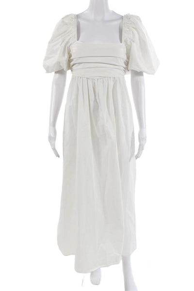 Zara Women Maxi Dress White Cotton Square Neck Zip Long Size XS