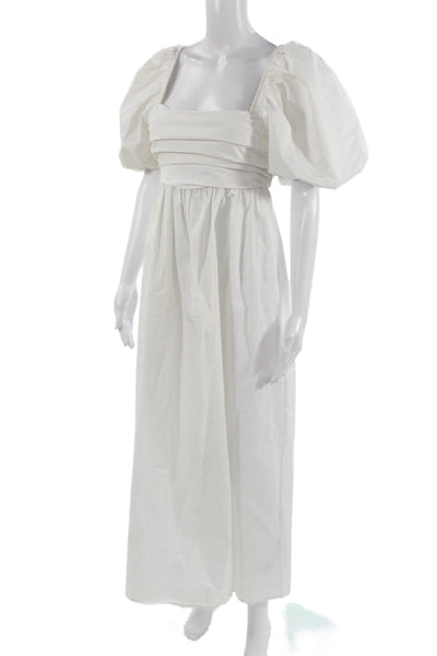Zara Women Maxi Dress White Cotton Square Neck Zip Long Size XS