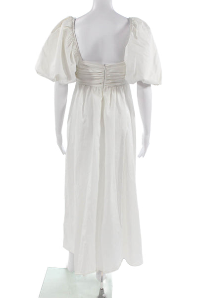 Zara Women Maxi Dress White Cotton Square Neck Zip Long Size XS