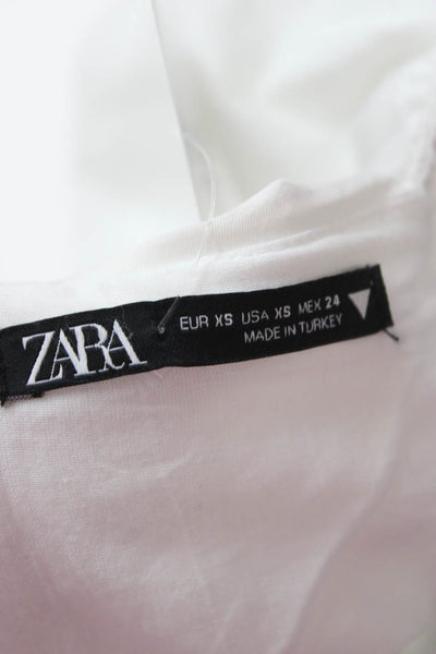 Zara Women Maxi Dress White Cotton Square Neck Zip Long Size XS