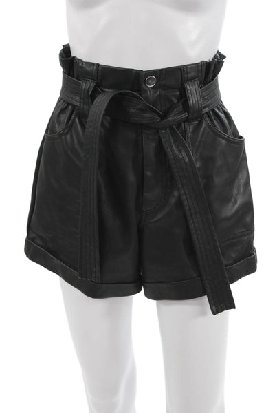 Zara Unisex Biker Black Polyurethane Button Shorts Size XS