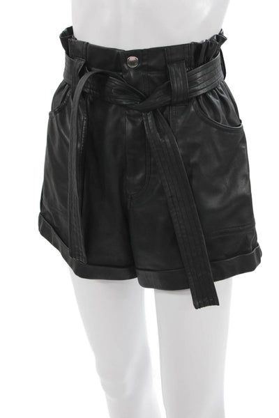 Zara Unisex Biker Black Polyurethane Button Shorts Size XS