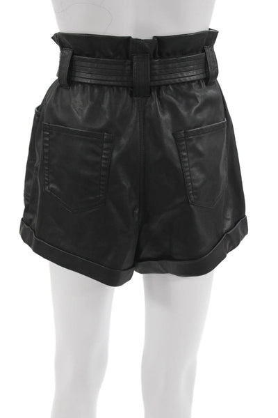 Zara Unisex Biker Black Polyurethane Button Shorts Size XS