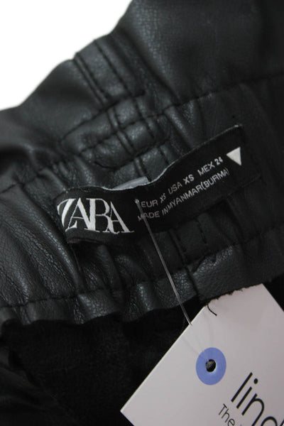 Zara Unisex Biker Black Polyurethane Button Shorts Size XS